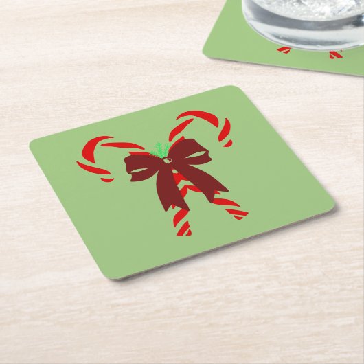 Red Candy Canes with Pine Needles & Bow Kartonnen Onderzetters (Schuin)