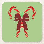 Red Candy Canes with Pine Needles & Bow Kartonnen Onderzetters (Voorkant)