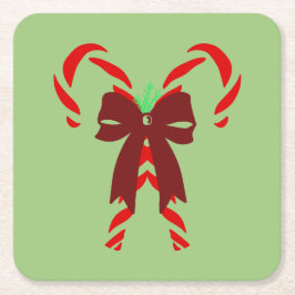 Red Candy Canes with Pine Needles & Bow Kartonnen Onderzetters