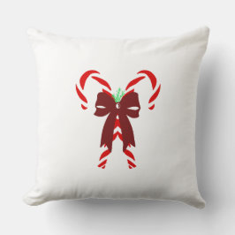 Red Candy Canes with Pine Needles & Bow Kussen