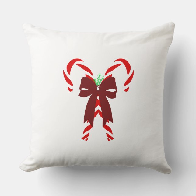 Red Candy Canes with Pine Needles & Bow Kussen (Voorkant)