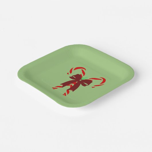 Red Candy Canes with Pine Needles & Bow Papieren Bordje (Gebogen)