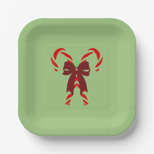 Red Candy Canes with Pine Needles & Bow Papieren Bordje (Voorkant)