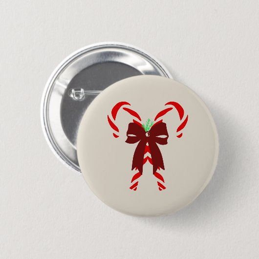 Red Candy Canes with Pine Needles & Bow Ronde Button 5,7 Cm (Voorkant /achterkant)