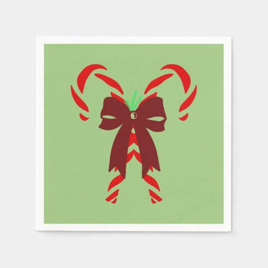 Red Candy Canes with Pine Needles & Bow Servet (Voorkant)