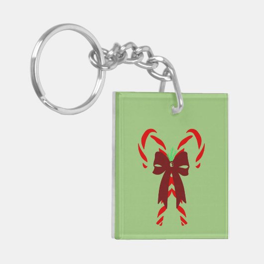 Red Candy Canes with Pine Needles & Bow Sleutelhanger (Voorkant Links)
