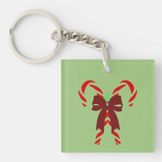 Red Candy Canes with Pine Needles & Bow Sleutelhanger (Voorkant)