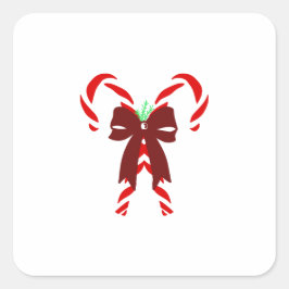 Red Candy Canes with Pine Needles & Bow Vierkante Sticker