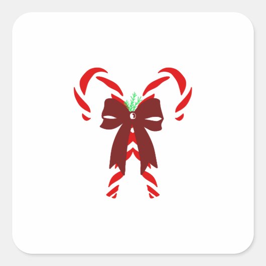 Red Candy Canes with Pine Needles & Bow Vierkante Sticker (Voorkant)