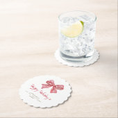 Red Candy Stripe Bow Personalized Holiday Party Kartonnen Onderzetters (Insitu)