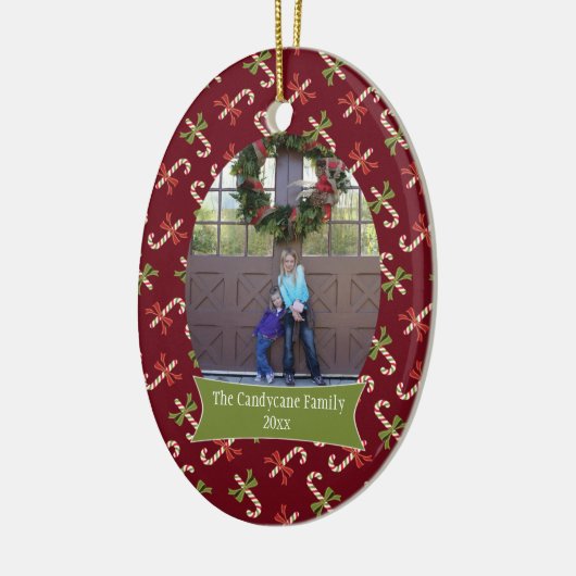 Red candycanes kerstfeestfoto-versiering keramisch ornament (Links)