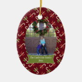 Red candycanes kerstfeestfoto-versiering keramisch ornament (Voorkant)