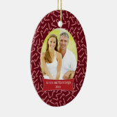 Red candycanes kerstfeestfoto-versiering keramisch ornament (Rechts)