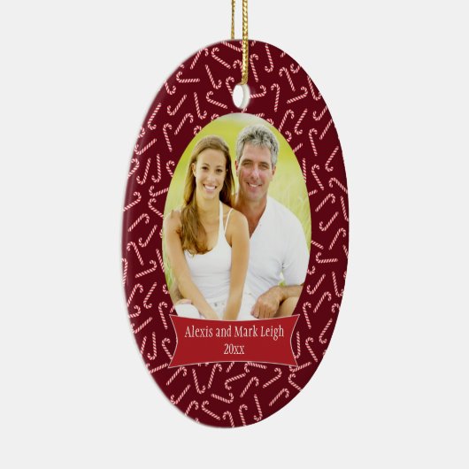 Red candycanes kerstfeestfoto-versiering keramisch ornament (Rechts)