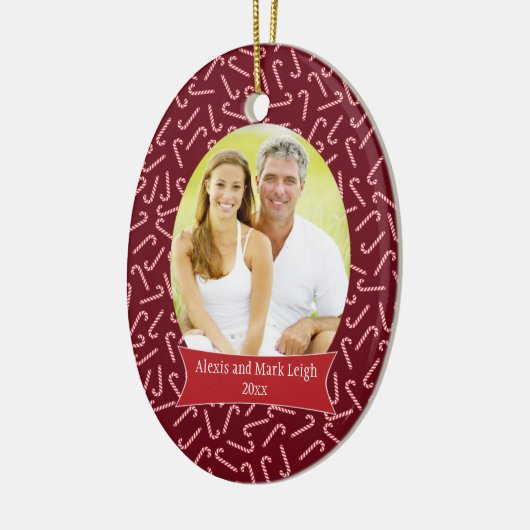 Red candycanes kerstfeestfoto-versiering keramisch ornament (Links)