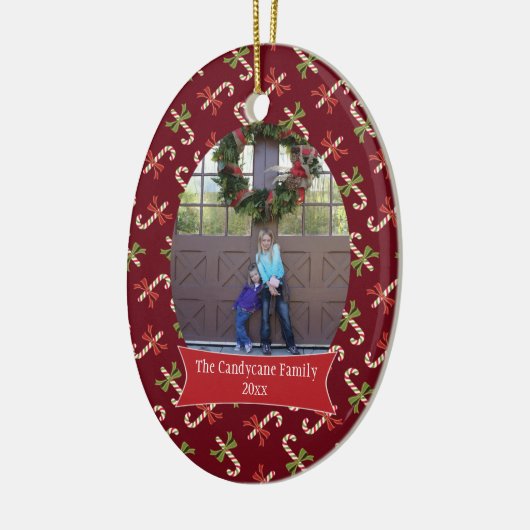 Red candycanes kerstfeestfoto-versiering keramisch ornament (Links)