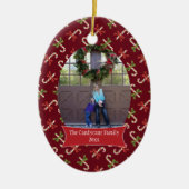 Red candycanes kerstfeestfoto-versiering keramisch ornament (Voorkant)