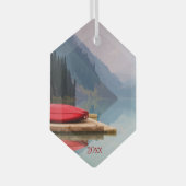Red Canoe Mountain Lake Schilderachtig Wilderness  Glas Ornament (Voorkant Rechts)