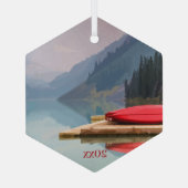 Red Canoe Mountain Lake Schilderachtig Wilderness  Glas Ornament (Achterkant)