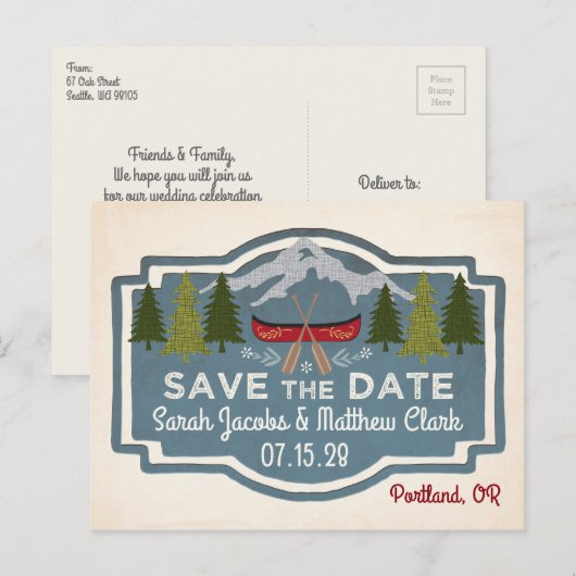 Red Canoe Save the Date Briefkaart (Voorkant / Achterkant)