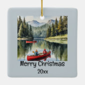 Red Canoe Wilderness Lake Camping Kerst Keramisch Ornament (Achterkant)