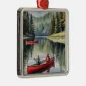 Red Canoe Wilderness Lake Camping Kerst Metalen Ornament (Rechts)