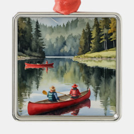 Red Canoe Wilderness Lake Camping Kerst Metalen Ornament