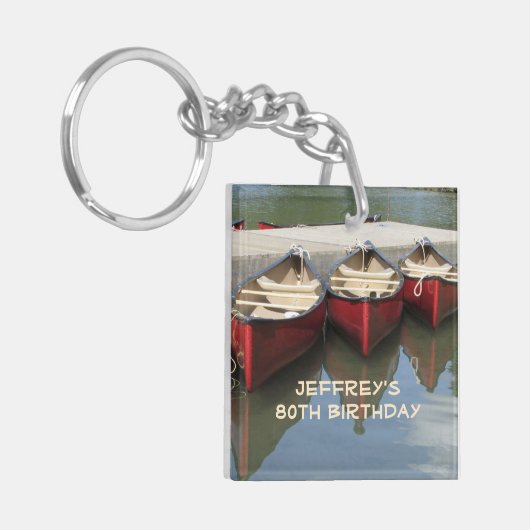 Red Canoes 80th Birthday Persoonlijke benaming Acr Sleutelhanger (Voorkant Links)