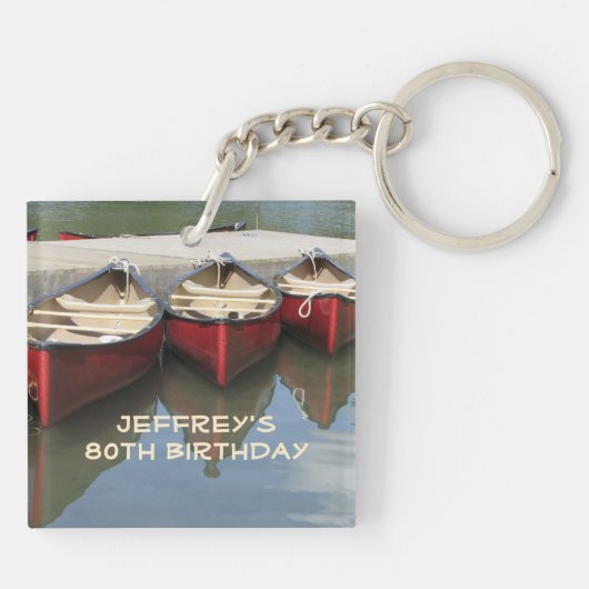 Red Canoes 80th Birthday Persoonlijke benaming Acr Sleutelhanger (Achterkant)