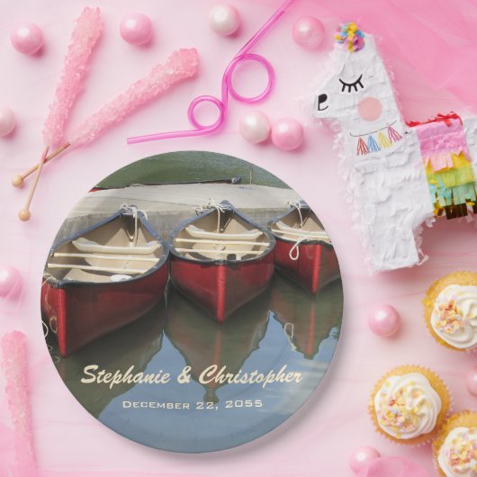 Red Canoes Wedding Name en Date Paper Bord (Feest)
