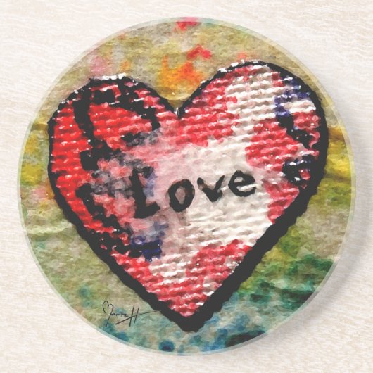 Red Canvas hart met liefde Zandsteen Onderzetter (Voorkant)