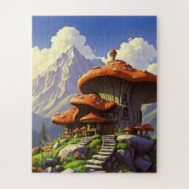 Red-capped paddenstoelenhuis voor kinderen legpuzzel