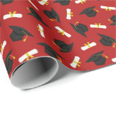 Red Caps Diplomas Pattern Graduation Party Cadeaupapier (Rol Hoek)