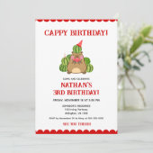 Red Capybara Watermelon Kinder Fun Cappy Verjaarda Kaart (Staand voorkant)