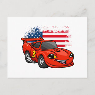 Red car american flag cartoon - Kies achterkleur Briefkaart