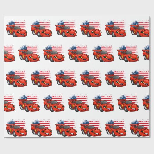 Red car american flag cartoon - Kies achterkleur Cadeaupapier (Vlak)