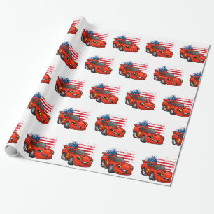 Red car american flag cartoon - Kies achterkleur Cadeaupapier
