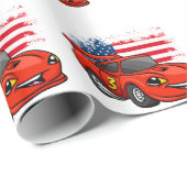 Red car american flag cartoon - Kies achterkleur Cadeaupapier (Rol Hoek)
