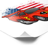 Red car american flag cartoon - Kies achterkleur Foto Afdruk (Hoek)