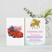 Red car american flag cartoon - Kies achterkleur Kaart (Staand voorkant)