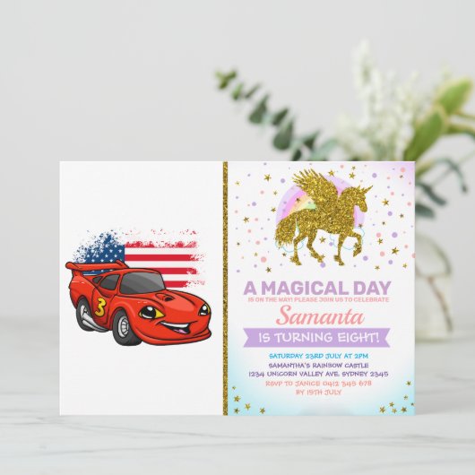 Red car american flag cartoon - Kies achterkleur Kaart (Staand voorkant)