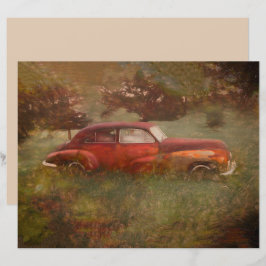 Red Car Antiek oude Rustic Retro Art