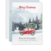 Red Car Christmas Tree Mountain Holiday Card Feestdagenkaart