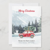 Red Car Christmas Tree Mountain Holiday Card Feestdagenkaart (Voorkant)
