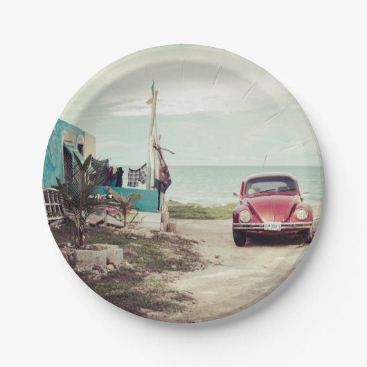 Red Car  Classic Beetle in België Papieren Bordje (Voorkant)