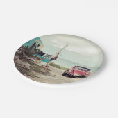 Red Car  Classic Beetle in België Papieren Bordje (Gekanteld)