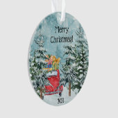 Red Car en Barn Woodland Scene Ornament (voorkant)