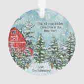 Red Car en Barn Woodland Scene Ornament (achterkant)