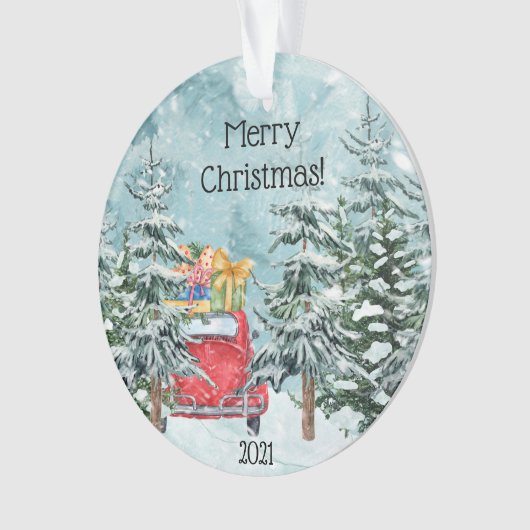  Red Car en Barn Woodland Scene Ornament (voorkant)