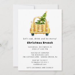 Red Car Kerstmis Brunch Dinner Tree Gold White Kaart